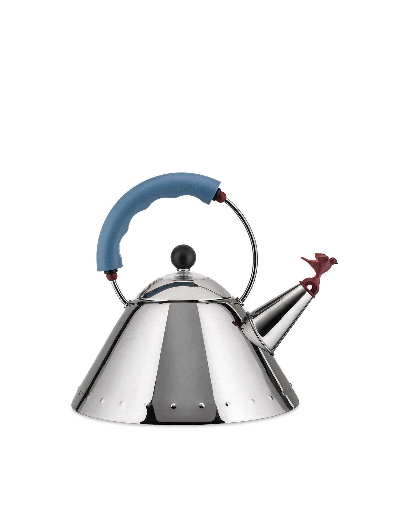 9093 Alessi Tea Kettle Light Blue & Maroon
